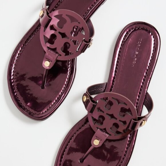 NIB Tory Burch Miller Thong Sandals Metallic Merlot US 7 7.5 8 8.5 9 10 AUTHENTC - Picture 4 of 10